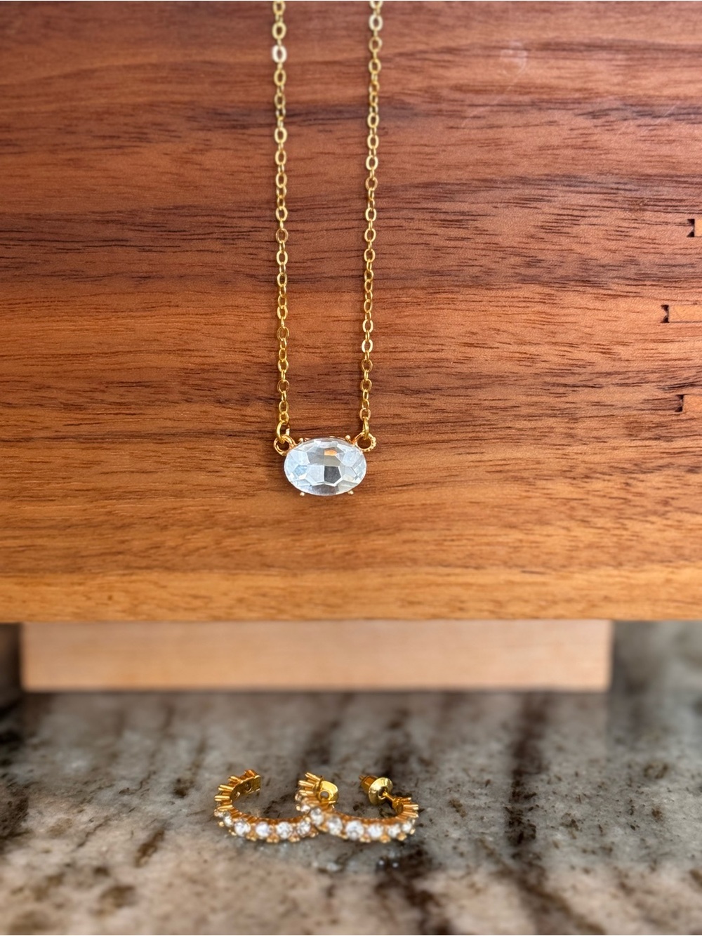 Kendra Scott Moonstone Necklace with Clear Oval Crystal Pendant Earrings Set